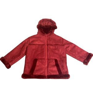 American Widgeon Girls Size 6 Faux Fur and Suede Jacket Coat Red Hooded Winter